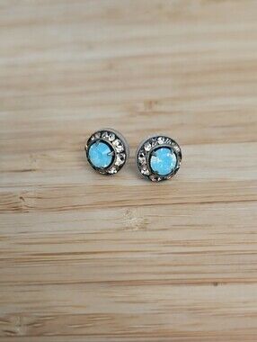 Blue Crystal Halo Stud Earrings - Women's Jewelry
